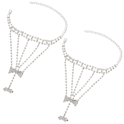 Серебро 2шт. браслет с теннисным кольцом и кристаллами из горного хрусталя, латунный браслет-цепочка с регулируемым кольцом на палец, ручная цепочка для женщин, серебряные, 6-1/8 дюйм (15.6 см), внутренний диаметр: 5/8 дюйм (1.71 см)