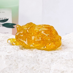 Цитрин Украшение дисплея лисы из смолы, с натуральной цитриновой крошкой внутри для украшения стола домашнего офиса, 60x40 мм