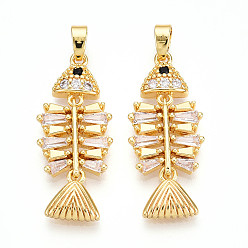 Настоящее золото 18K Латунные микро проложить кубического циркония подвески, без кадмия и без свинца, рыбы прелести, реальный 18 k позолоченный, 28.5x12x3 мм, отверстие : 5x2.5 мм