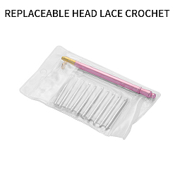 Pink Французский крючок из нержавеющей стали, крючок для вышивки, с 10шт. сменные игольные головки, розовые, Размер упаковки: 138x82 mm