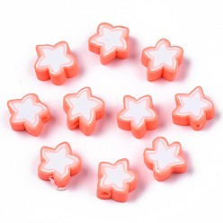 Легкий Лосось Бусины из полимерной глины , звезда, светлый померанцевый, 8.5~11x9~11x4 мм, отверстие : 1.6 мм