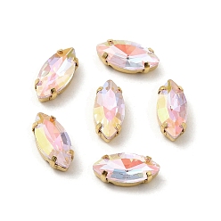 Светло-Персиковый K9 стеклянный светильник ab(la) с эффектом конского глаза, пришить стразы, многожильных ссылки, с золотыми тонами латунных зубьев, аксессуары для одежды, светлый персик, 15x7x5 мм, отверстие : 1 мм