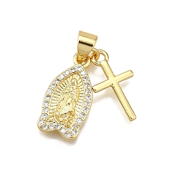 Настоящее золото 18K Стойка металлическая латунная микропрофилированная кубическая циркония подвески, крест с девственной мари, без свинца и без кадмия, долговечный, реальный 18 k позолоченный, 16.5x8.5x1.5 мм, отверстие : 3.5x4.5 мм