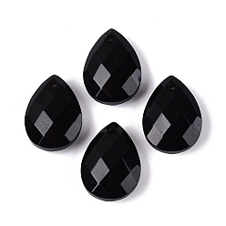 Black Onyx Подвески из натурального черного оникса, окрашенная и подогревом, слезинки, граненые, 17.5~18.5x12.5~13.5x5~6.5 мм, отверстие : 0.9~1.6 мм