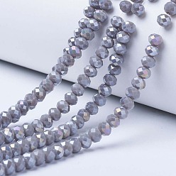Dark Gray Electroplate Glass Beads Strands, Opaque Solid Color, AB Color Plated, Faceted, Rondelle, Dark Gray, 2.9~3.3x2mm, Hole: 0.8mm, about 145~150pcs/strand, 34~35cm