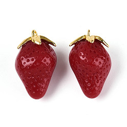 Темно-Красный Непрозрачные акриловые подвески, клубника прелести, темно-красный, 29.5~30x16.5~18x16.5~18 мм, отверстие : 1.8 мм