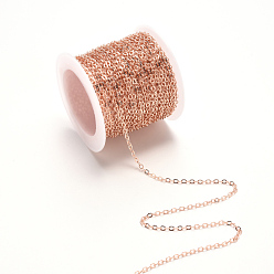 Rose Gold Brass Cable Chains, Soldered, with Spool, Flat Oval, Rose Gold, 2.6x2x0.3mm, Fit for 0.7x4mm Jump Rings, about 32.8 Feet(10m)/roll