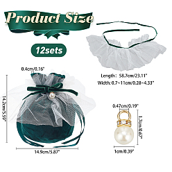 Dark Green Nbeads 12Pcs Velvet Jewelry Drawstring Gift Bags, with Plastic Imitation Pearl & White Yarn, Wedding Favor Candy Bags, Dark Green, 15x14.5cm