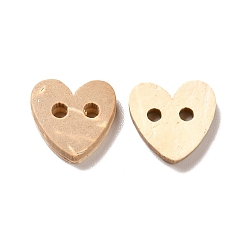 Tan Carved 2-hole Basic Sewing Button Shaped in Heart, Coconut Button, Tan, 10x10mm