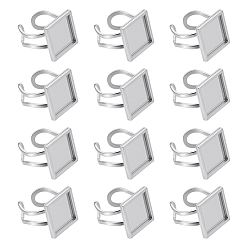 Нержавеющая Сталь Цвет 12шт 201 настройки кольца манжеты из нержавеющей стали, лазерная резка, квадратный, цвет нержавеющей стали, лоток : 14x14 мм, размер США 7 1/4 (17.5) ~ размер США 8 (18 мм)