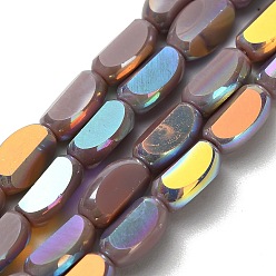 Розово-Коричневый Гальванические непрозрачные стеклянные бусины, овальные, граненые, с половиным покрытием, розово-коричневый, 6.5~7x4~4.5x3 мм, отверстие : 0.8 мм, около 47~48 шт / нитка, 12.52~12.91'' (31.8~32.8 см)