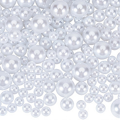 Белый 150 шт 3 стили АБС пластик имитация жемчуга круглые бусины, без отверстия , белые, 10~20 мм