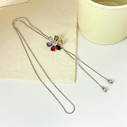 Платина Женские колье-лариаты из сплава с разноцветными стразами и радужным цветочным узором в виде ползунков, платина, 39.37 дюйм (100 см)