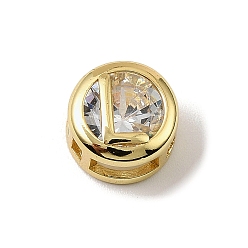 Letter L Латунные микро проложить кубического циркония многожильных ссылки, плоские круглые с буквы, реальный 18 k позолоченный, Письмо L, 10x6.5 мм, отверстие : 5x3 мм