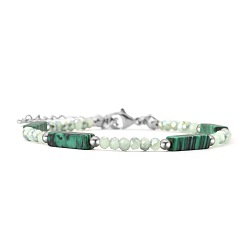 Green Bohemian Dyed Synthetic Malachite Cuboid and Glass Beaded Bracelets with 304 Stainless Steel End Chains, Stainless Steel Color, Green, 7.09 inch(18cm)