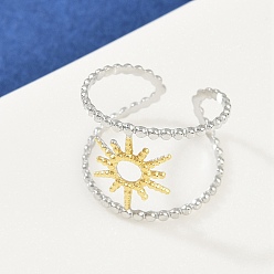 Золотой & Цвет Нержавеющей Стали 304 из нержавеющей стали манжеты кольца, солнце, ионное покрытие (ip), золотые и нержавеющая сталь цвет, 16.5 мм