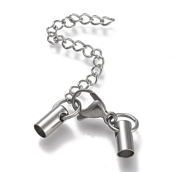 Нержавеющая Сталь Цвет Устойчив к потускнению 304 удлинитель цепи из нержавеющей стали, с концами шнура и защелками лобстера, цвет нержавеющей стали, удлинитель цепи: 54 мм, застежки: 12.5x8.5x3.5 мм, мозг заканчивается: 9.5x4.5 мм, 3.5 мм внутренний диаметр и