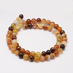Saddle Brown Natural Striped Agate/Banded Agate Bead Strands, Round, Grade A, Dyed & Heated, Saddle Brown, 6mm, Hole: 1mm, about 62~63pcs/strand, 14.5 inch