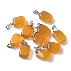 Оранжевый Подвески кошачий глаз, с 201 фурнитурой из нержавеющей стали, прямоугольные, цвет нержавеющей стали, оранжевые, 20x12x9 мм, отверстие : 7x4 мм