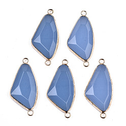 Glass Glass Links Connectors, with Light Gold Tone Brass Findings, Faceted Triangle, 41.5x20x5.5mm, Hole: 2mm