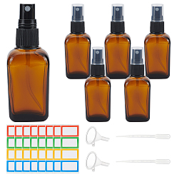 Кокосово-Коричневый 6 шт. стеклянные бутылки-распылители, бутылка эфирного масла, с 2 пластиковой воронкой и 2 капельницей, 8 листы латунные бейджики водонепроницаемые пустые наклейки, кокосового коричневый, 10.65 см, емкость: 50 мл (1.69 жидких унций)