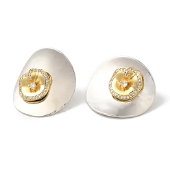 Платина Серьги-пусеты из латуни с микропаве и прозрачным фианитом, без кадмия и без свинца, долговечный, цветок, платина, 30x27.5 мм