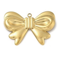 Настоящее золото 14K Ионное покрытие (ip) 304 подвески из нержавеющей стали, очарование бантом, реальный 14 k позолоченный, 27.5x20x3 мм, отверстие : 1.5 мм