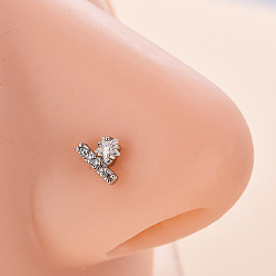 Звезда 316l хирургические кольца для носа из нержавеющей стали с микропрорезью и прозрачным кубическим цирконием в форме буквы L, цвет нержавеющей стали, звезда, 7 мм, штифты : 0.8 мм