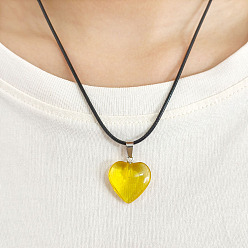 Золотистый Стеклянный кулон в форме сердца, ожерелья из вощеного шнура для женщин и мужчин, золотые, 17.72 дюйм (45 см)