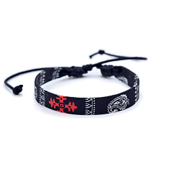 Черный Ткань в стиле арабского шарфа с плетеными браслетами из вощеного шнура, разнообразные, чёрные, 6-1/4~11 дюйм (16~28 см)