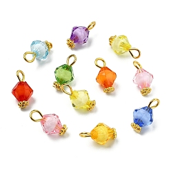 Bicone 100Pcs Transparent Acrylic Bead in Bead Pendants, with Golden Tone Iron Loops, Mixed Color, Bicone, 15mm, Hole: 3mm