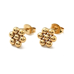 Golden Vacuum Plating 201 Stainless Steel Flower Stud Earrings with 304 Stainless Steel Pins for Women, Golden, 9x8mm, Pin: 0.7mm