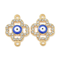 Клевер Подвески с соединителем из сплава синей эмали, хрустальные стразы сглаз ссылки, золотые, клевер, 23.5x17x3 мм, отверстие : 1.8 мм