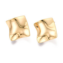 Настоящее золото 18K Латунь серьги, ромб, реальный 18 k позолоченный, 27.5x28 мм