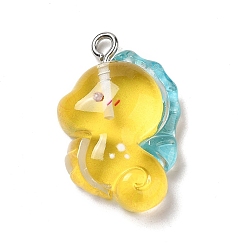 Sea Horse Подвески с героями мультфильмов из прозрачной смолы на тему океана, Подвески в виде морских животных с железными петлями платинового цвета, морской конек, 25x16.5x6 мм, отверстие : 2 мм