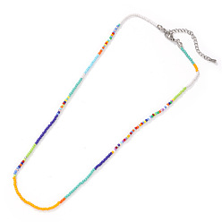 Colorido Collares bohemios de cuentas de vidrio con cadenas terminales de acero inoxidable, color acero inoxidable, colorido, 304 pulgada (16.54 cm)
