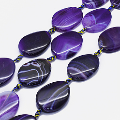 Темно-Синий Натуральный полосатый агат / полосатые агатовые бусы, окрашенная и подогревом, твист, темно-синий, 38~42x28~30x6~8 мм, отверстие : 2~2.5 мм, около 8 шт / нитка, 15.3 дюйм ~ 15.9 дюйм (39~40.5 см)