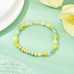 Желтый Граненые круглые гальванизированные стеклянные бусины эластичные браслеты для женщин, с Гальваническим немагнитных синтетическими гематита бисера, желтые, внутренний диаметр: 2 дюйм (4.95 см)