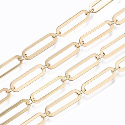 Light Gold Латунные скрепки, тянутые удлиненные кабельные цепи, пайки, без кадмия, без никеля и без свинца, с катушкой, золотой свет, ссылка: 14x4x0.4 mm, ссылка: 3.5x2.7x0.3 mm, около 32.8 футов (10 м) / рулон