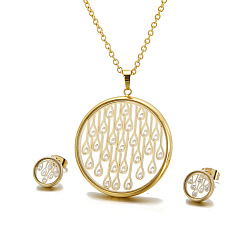 Золотой Комплекты из полых круглых серег-гвоздиков и ожерелий с кубическим цирконием и стеклом из нержавеющей стали, золотые, ожерелья: 304 дюйм (25.59 см)