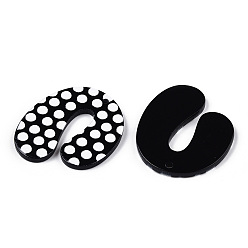 Black Opaque Acrylic Pendants, Black & White, Arch Shape with Polka Dot Pattern, Black, 33x28.5x2.7mm, Hole: 1.5mm
