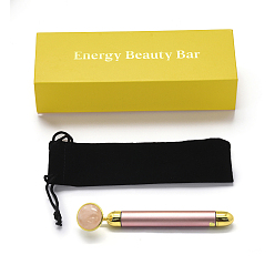 Rose Quartz Natural Rose Quartz Electric Massage Sticks, Massage Wand (No Battery), Fit for AA Battery, with Zinc Alloy Finding, Massage Tools, with Box, 155x16mm
