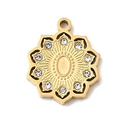 Настоящее золото 18K 304 подвески из нержавеющей стали, , со стразами, ионное покрытие (ip), реальный 18 k позолоченный, 17x14x2 мм, отверстие : 1.5 мм