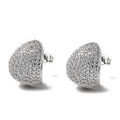 Platinum Rack Plating Brass Micro Pave Cubic Zirconia Stud Earrings, Curved Teardrop, Platinum, 17x14mm