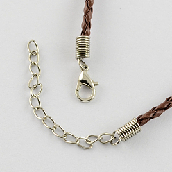 Saddle Brown Trendy Braided Imitation Leather Necklace Making, with Iron End Chains and Lobster Claw Clasps, Platinum Metal Color, Saddle Brown, 16.9 inchx3mm