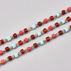 Темно-Красный Цельнозерновые бисерные цепочки, с кабельными цепями из нержавеющей стали, несварные, с катушкой, золотые, темно-красный, 1~2x0.9~1.5 мм, около 26.24 футов (8 м) / рулон