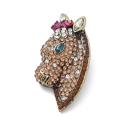 Сочный Персик Броши из сплава в виде головы лошади со стразами, сочный персик, 52x27 мм