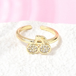 Вишня Латунные кольца-манжеты с микропаве из прозрачных кубических цирконий, без кадмия и без свинца, долговечный, стойки покрытие, реальный 18 k позолоченный, вишня, размер США 6 3/4 (17.1 мм)