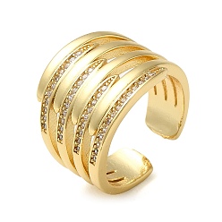 Настоящее золото 16K Открытая манжета из латуни с микропаве из кубического циркония, полое широкое кольцо на палец, реальный 16 k позолоченный, внутренний диаметр: 18 мм