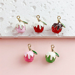 (52) Непрозрачная лаванда Подвески из эмали и сплава, клубника прелести, золотые, разноцветные, 17x12x10 мм, отверстие : 1.5 мм
